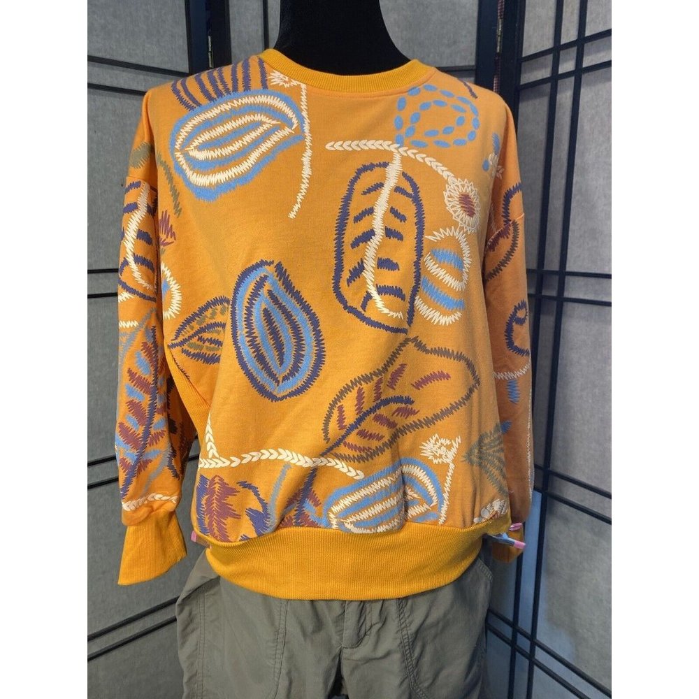 Women’s Mustard Floral-Leaf Crewneck Sweatshirt